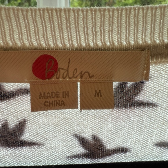 Boden, 100% Cotton Crew Neck Sweater, White with Navy Bird sweater, Medium - Picture 8 of 11